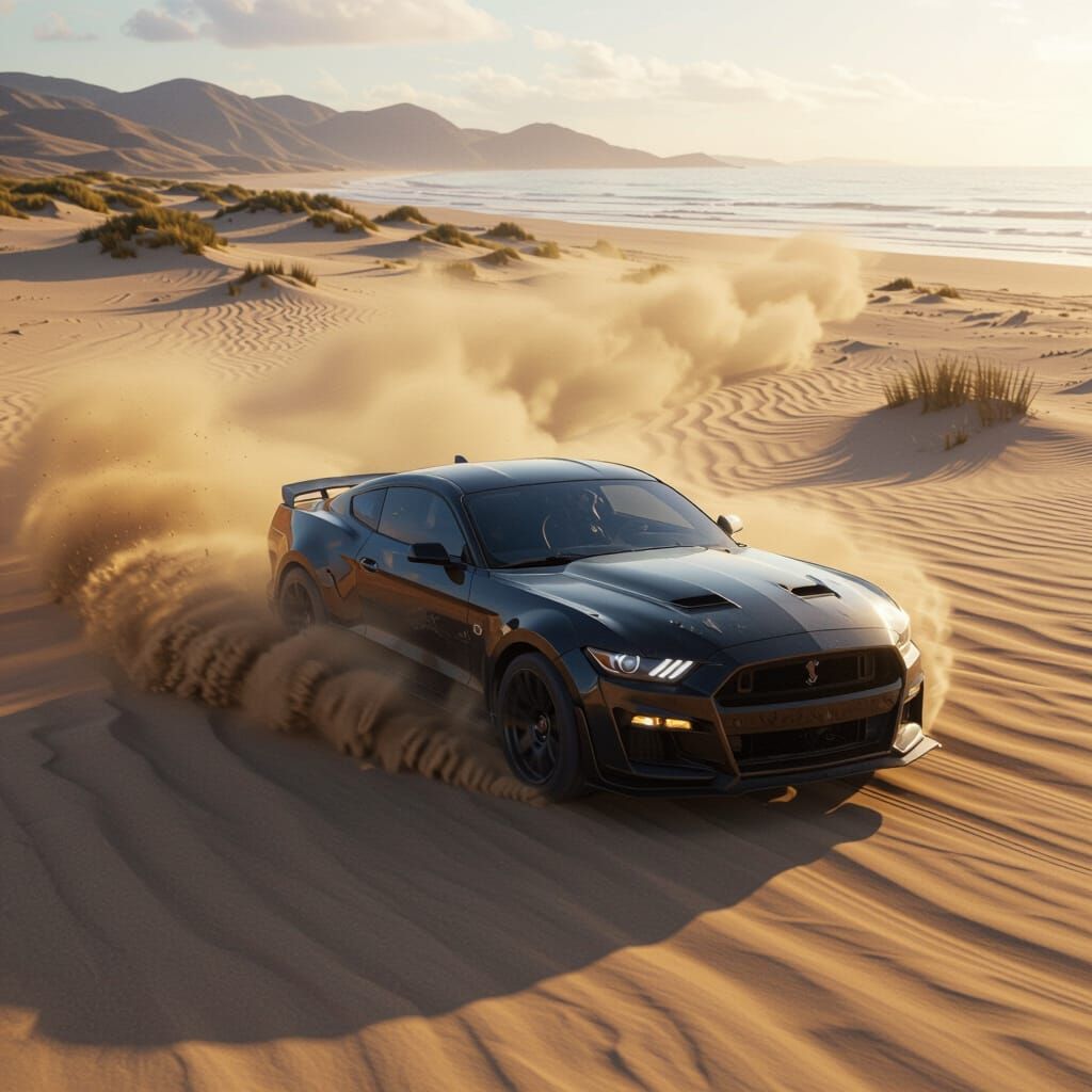 American Muscle Car Speeds Through Beach Dunes