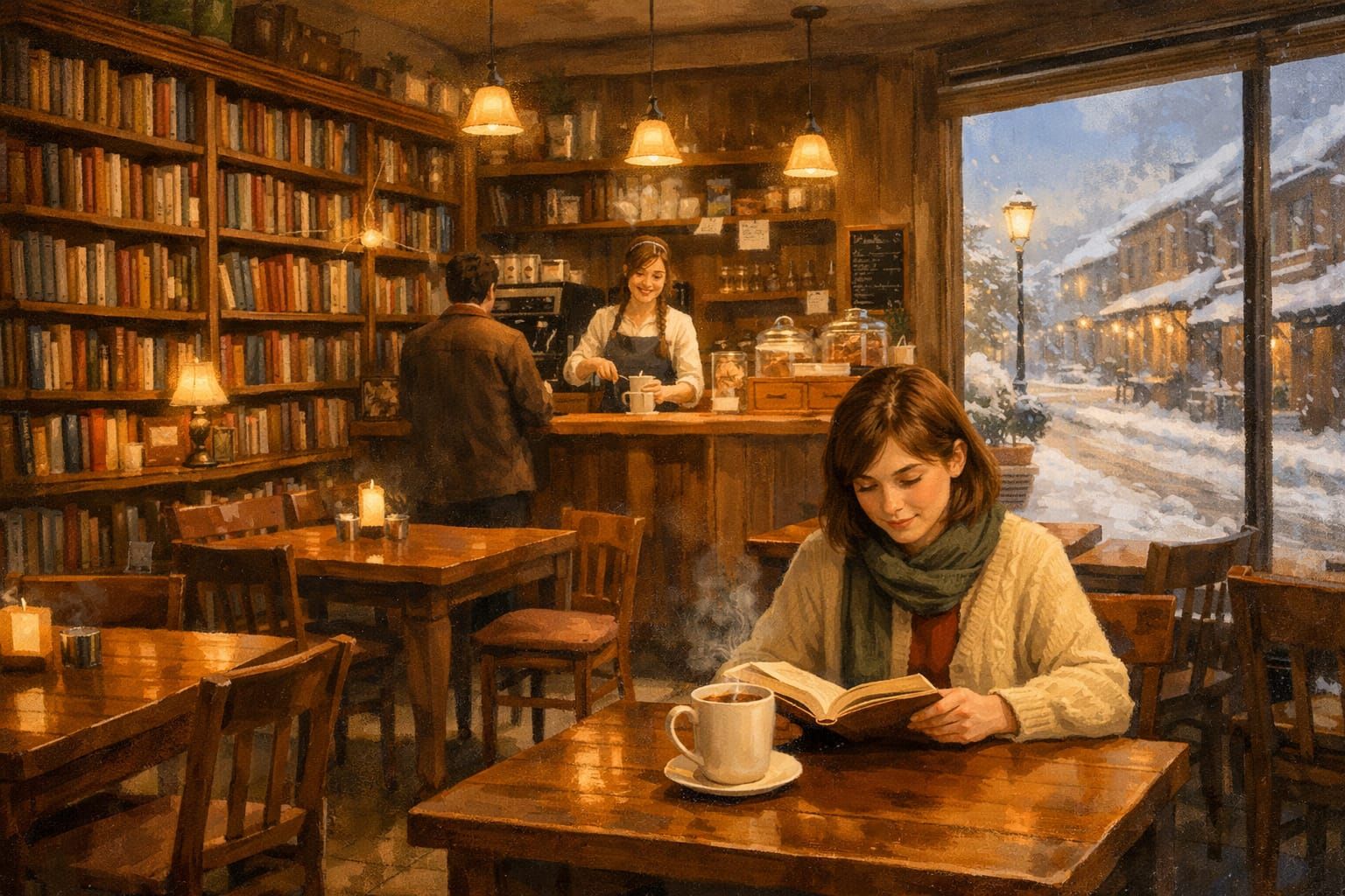 Cozy bookstore cafe  by @Piloufou