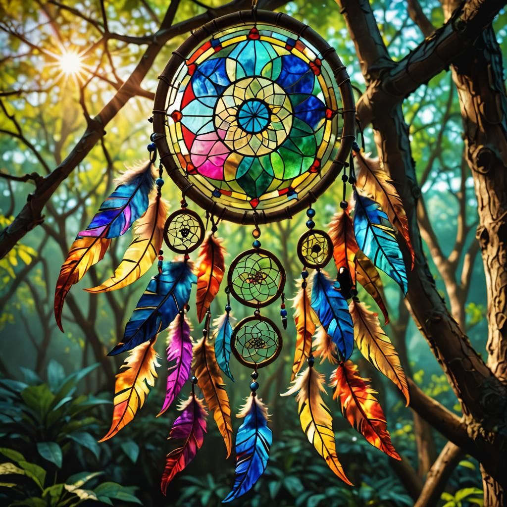 a dream catcher made with stained glass   by @Charlotte