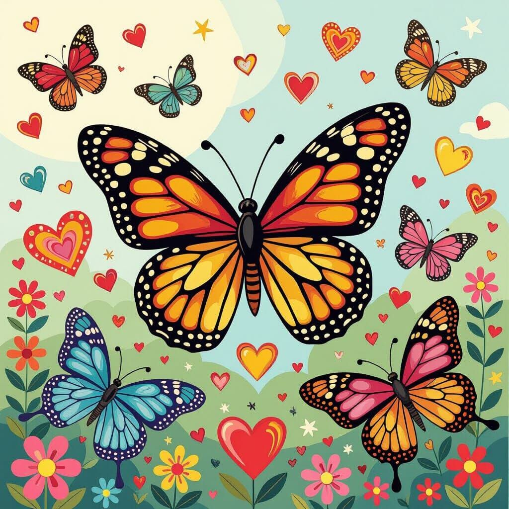 Butterflies with Hearts in Playful Whimsical Style