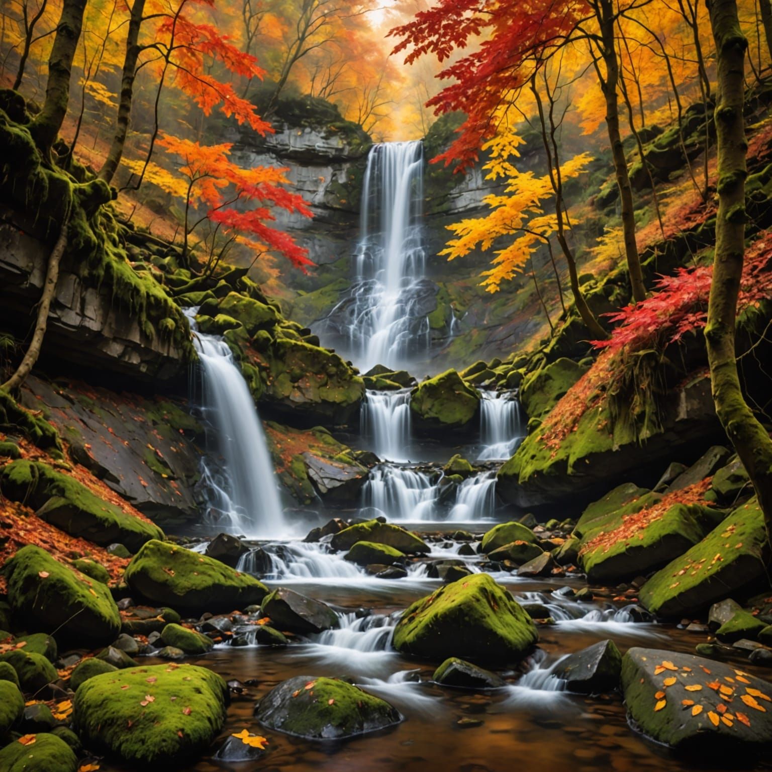 A breathtaking Autumn waterfall   by @Cat Sayz