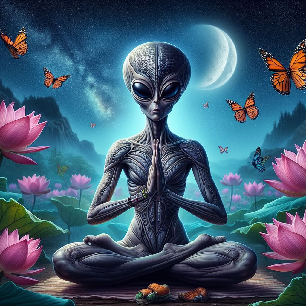 Alien in lotus posture