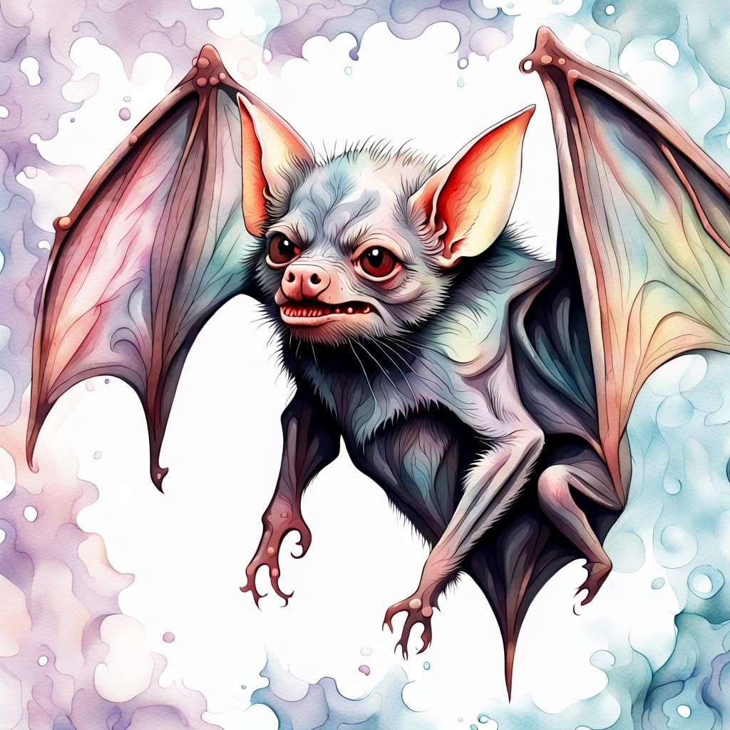 a water marbled vampire bat with soft pastel colors, 8k reso...