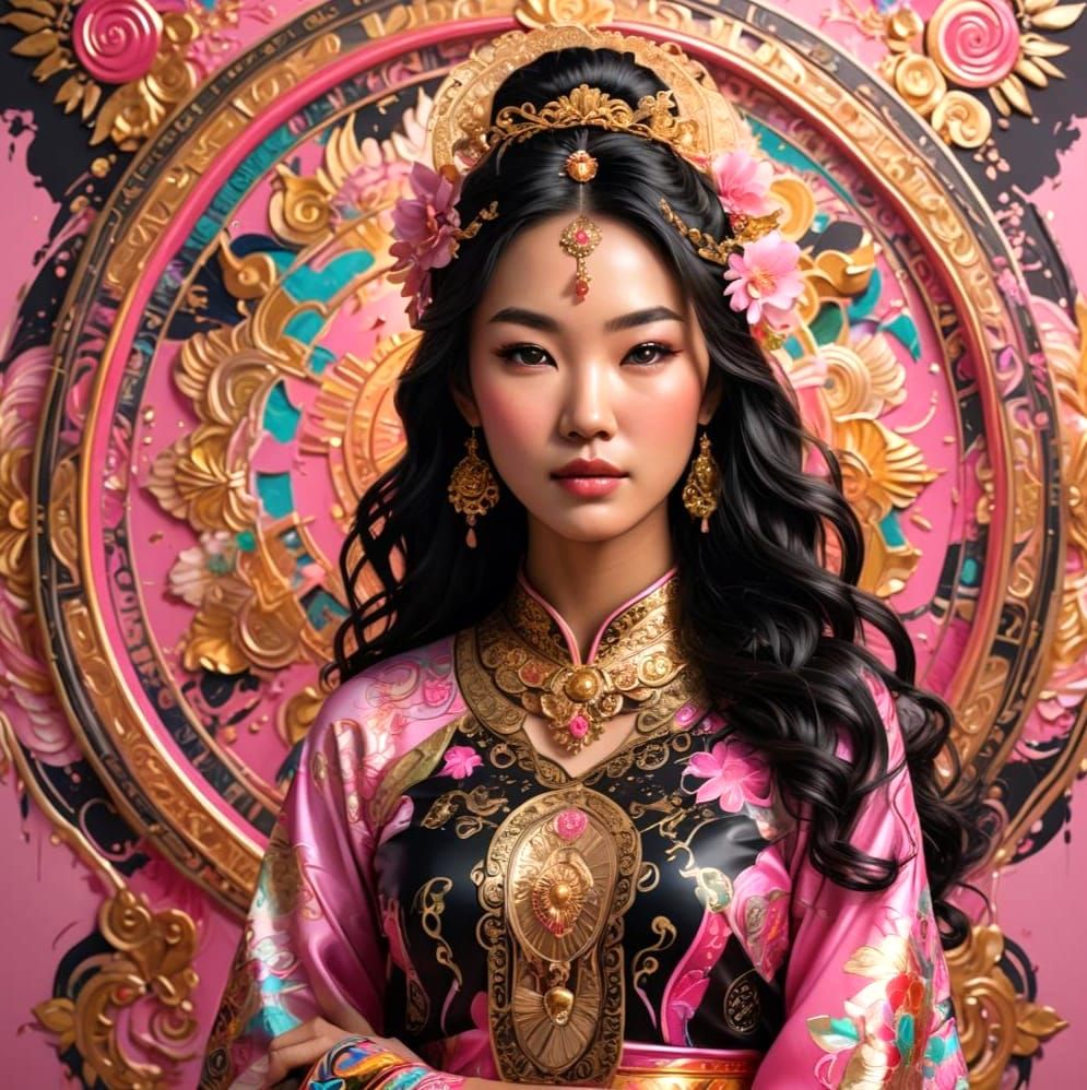 Beautiful Asian Woman - Pink & Gold