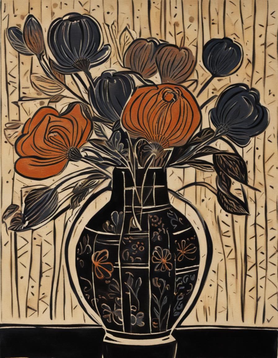 Flowers in a Vase - Sgraffito - AI Generated Artwork - NightCafe Creator