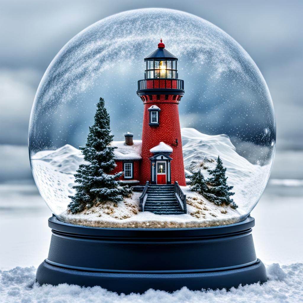 Winter Lighthouse Snowglobe - AI Generated Artwork - NightCafe Creator