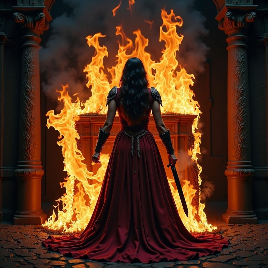  <lora:DangerousBeauty:1.0> Courage forged in fire.