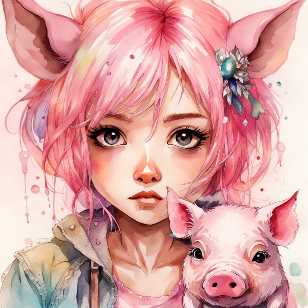 A girl and a pig