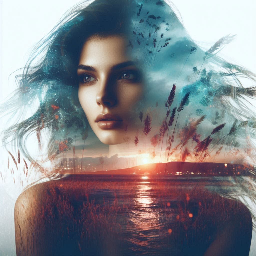 double exposure beautiful fantasy portrait landscape..