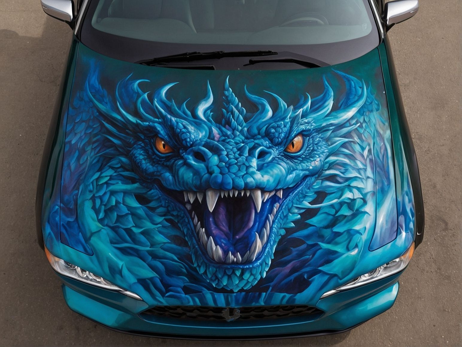 Airbrushed Dragon Portrait on a car