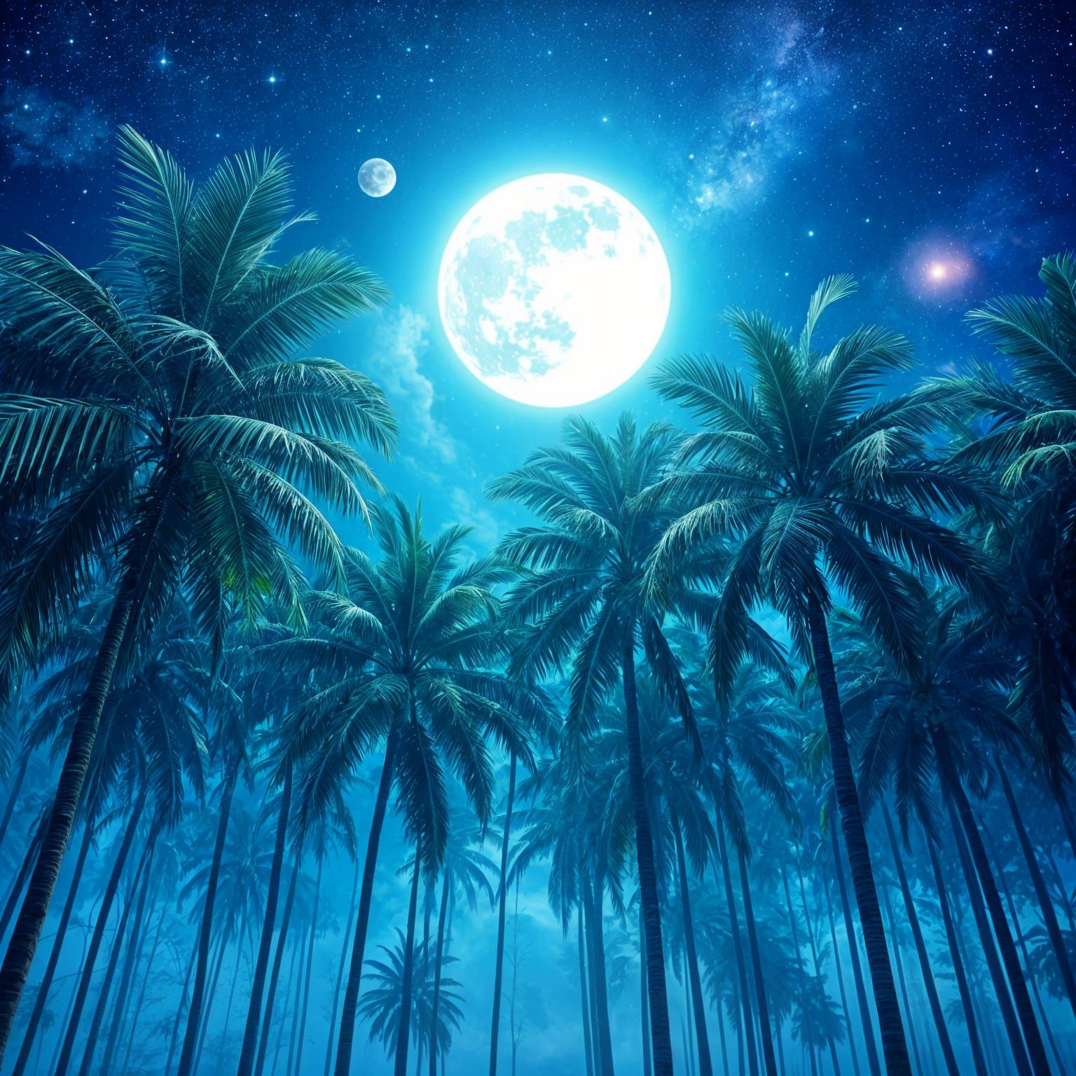 Palms under the full moon  by @Bex