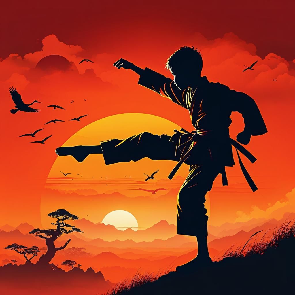 The Karate Kid practicing his Crane Kick  by @The Nights Sky