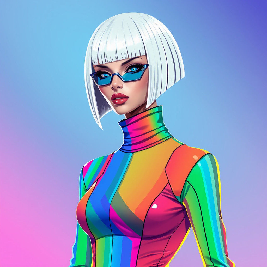 A digital graphic design illustration of a woman wearing a f...