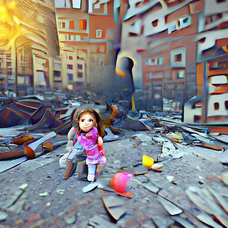 Little girl tries to find her doll the city has been bombed ...