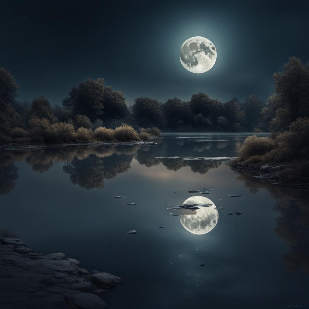 moon in the water - AI Generated Artwork - NightCafe Creator