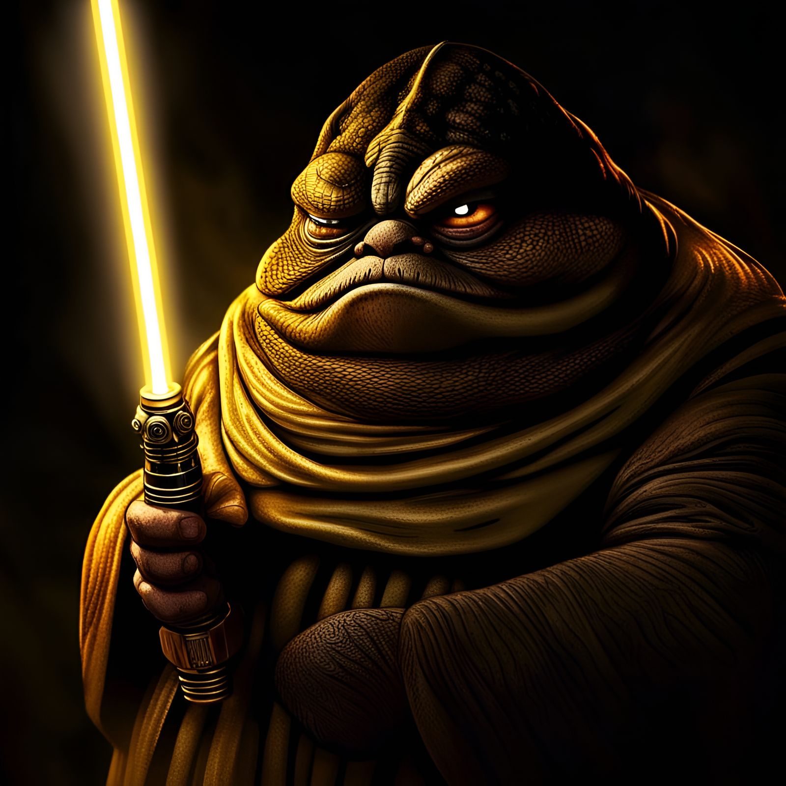 Photograph Portrait of a real intense Jabba the Hutt Jedi with excited ...