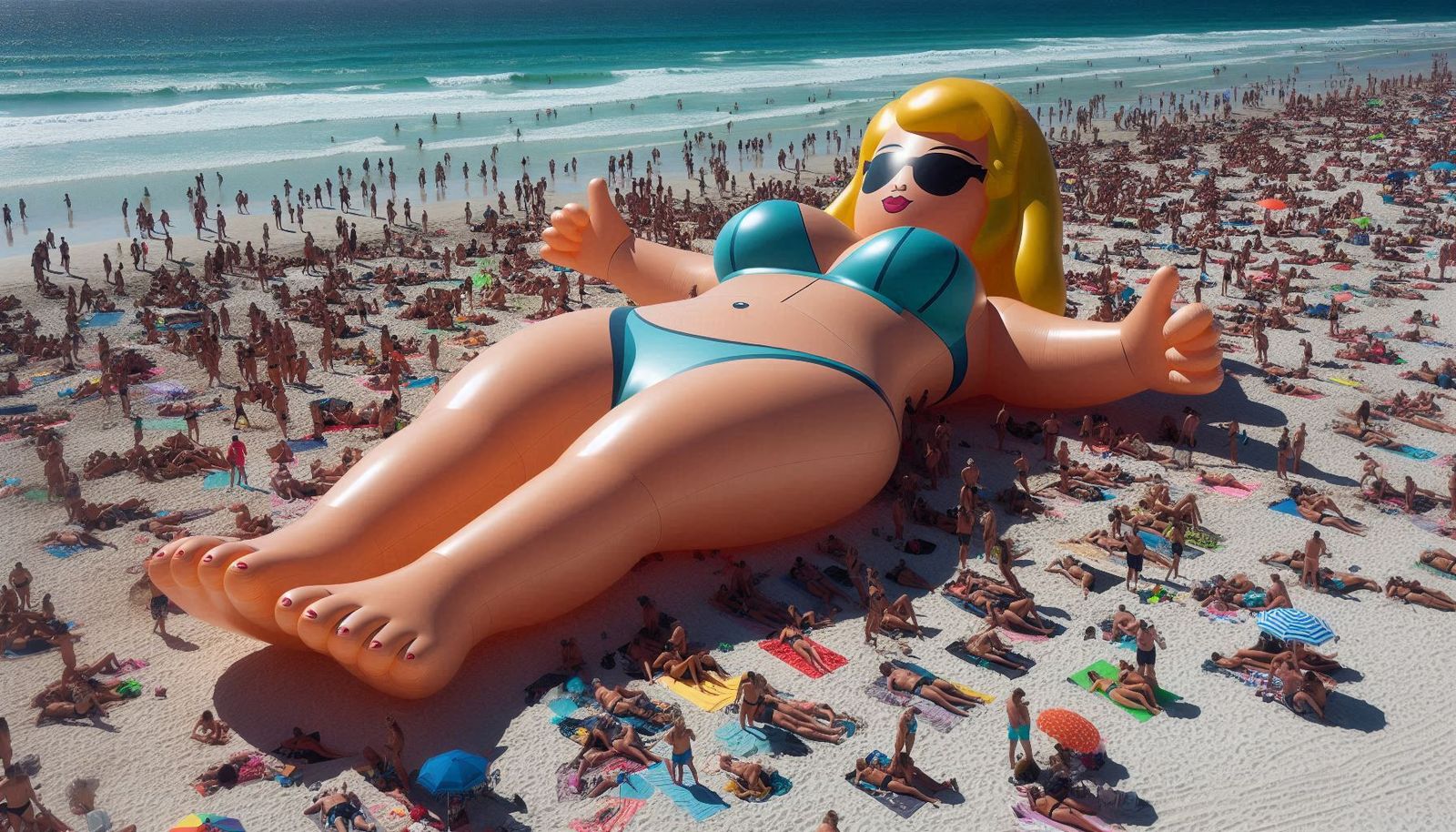 Inflatable giantess sunbathing