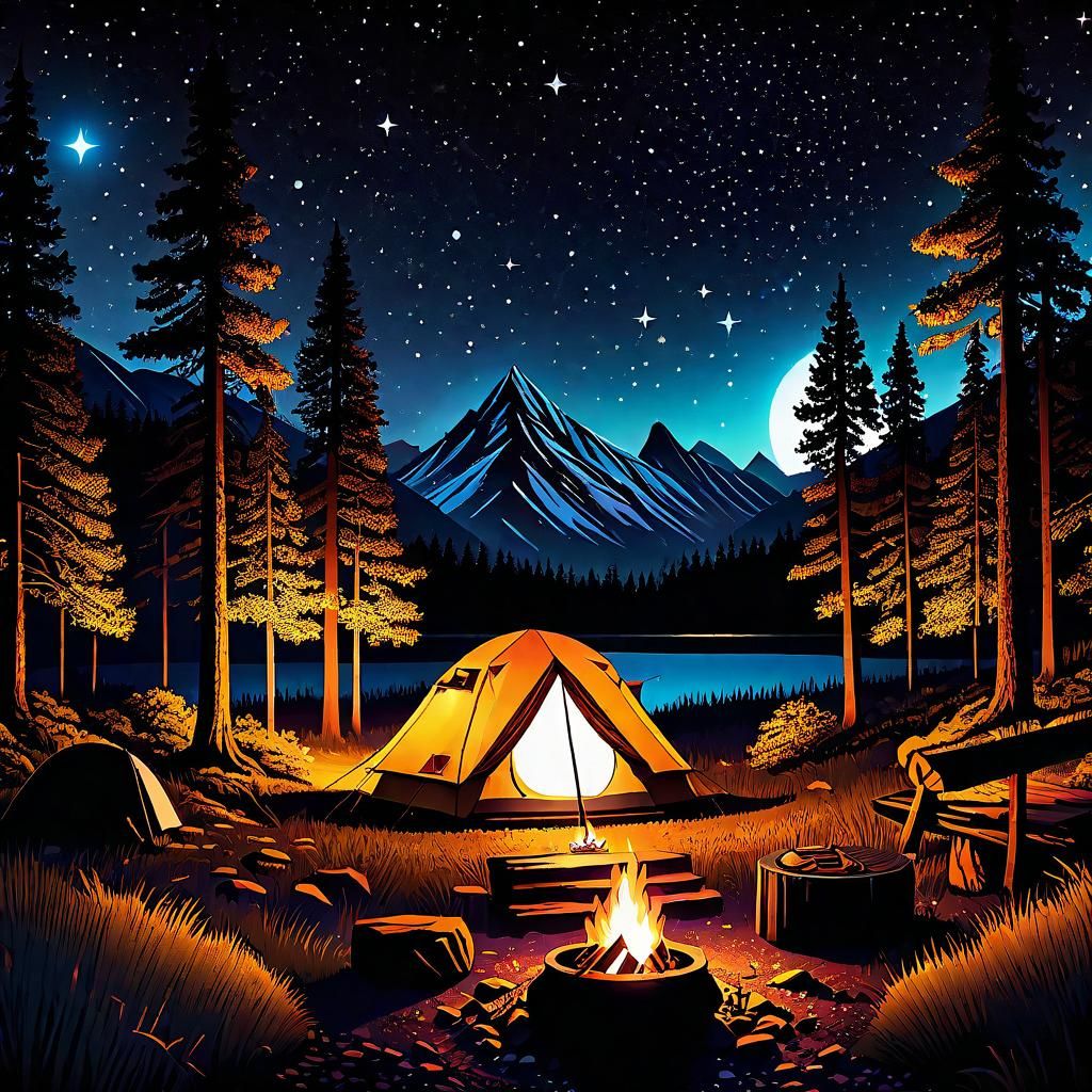 Enchanting Campsite Under Starry Night Sky