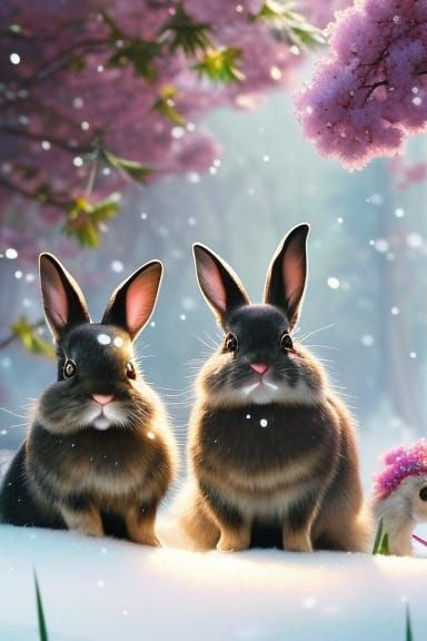 Spring bunnies, beautiful crystals and glitter sakura flower...