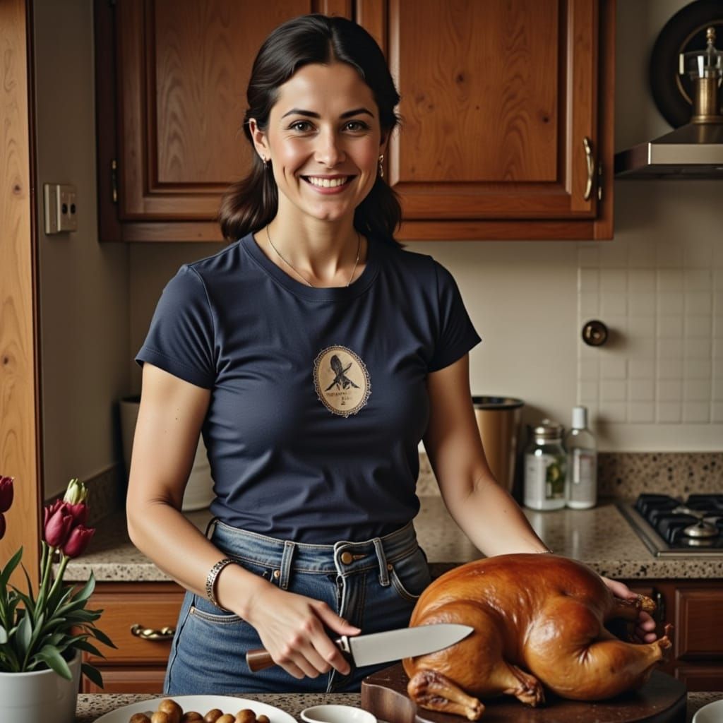 <lora:Safe Female Pics:1.0> <lora:Old photo-portrait2:1.0> A middle-aged Caucasian woman, with dark hair neatly pulled back, stands poised o...