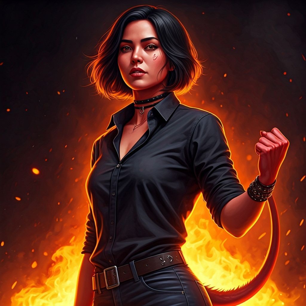 Fiery Thai Woman With Devil Hand Rises in Fantasy Art