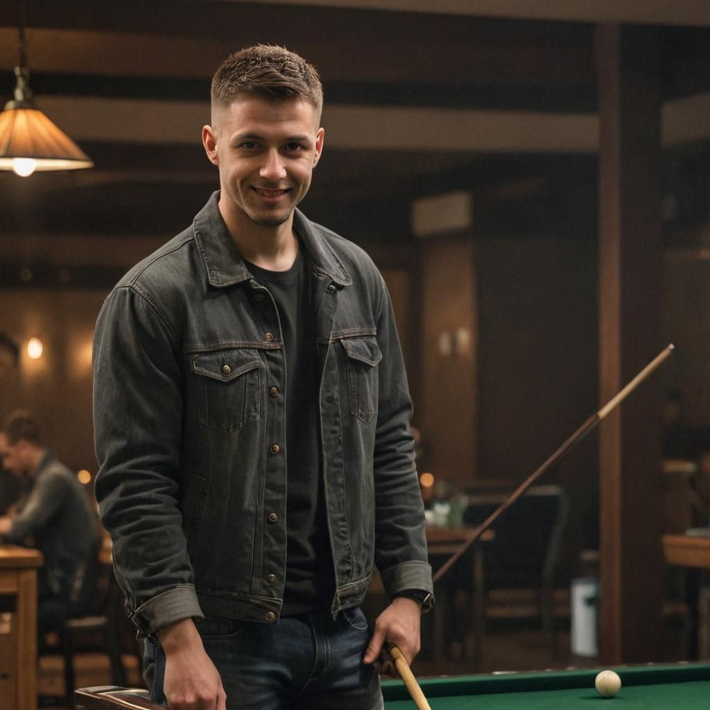 a 35 year old slavic boy with a low fade haircut, closed mou...