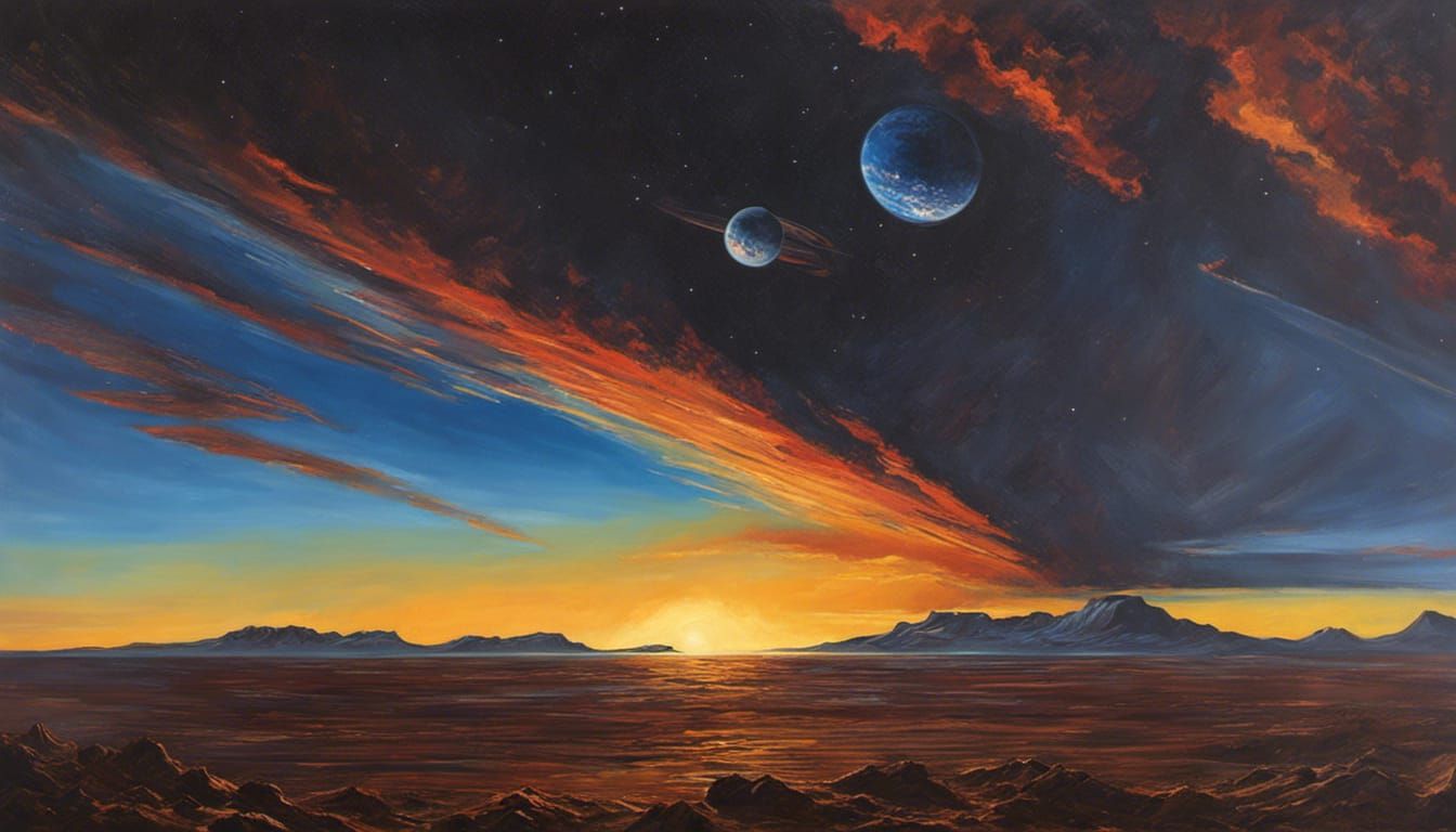 Sunset on Pluto, oil painting by Paul Calle