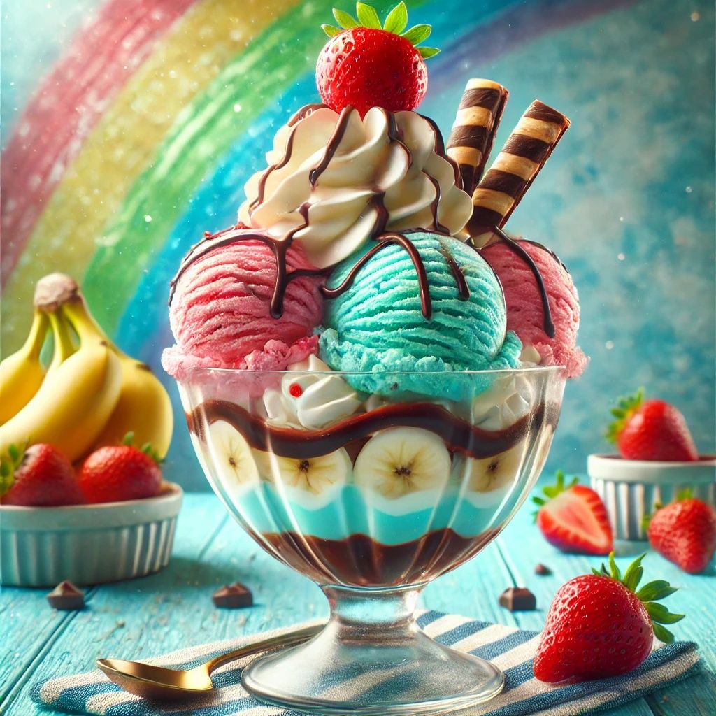 Delicious Ice Cream Sundae With Colorful Layers And Fresh Fr...