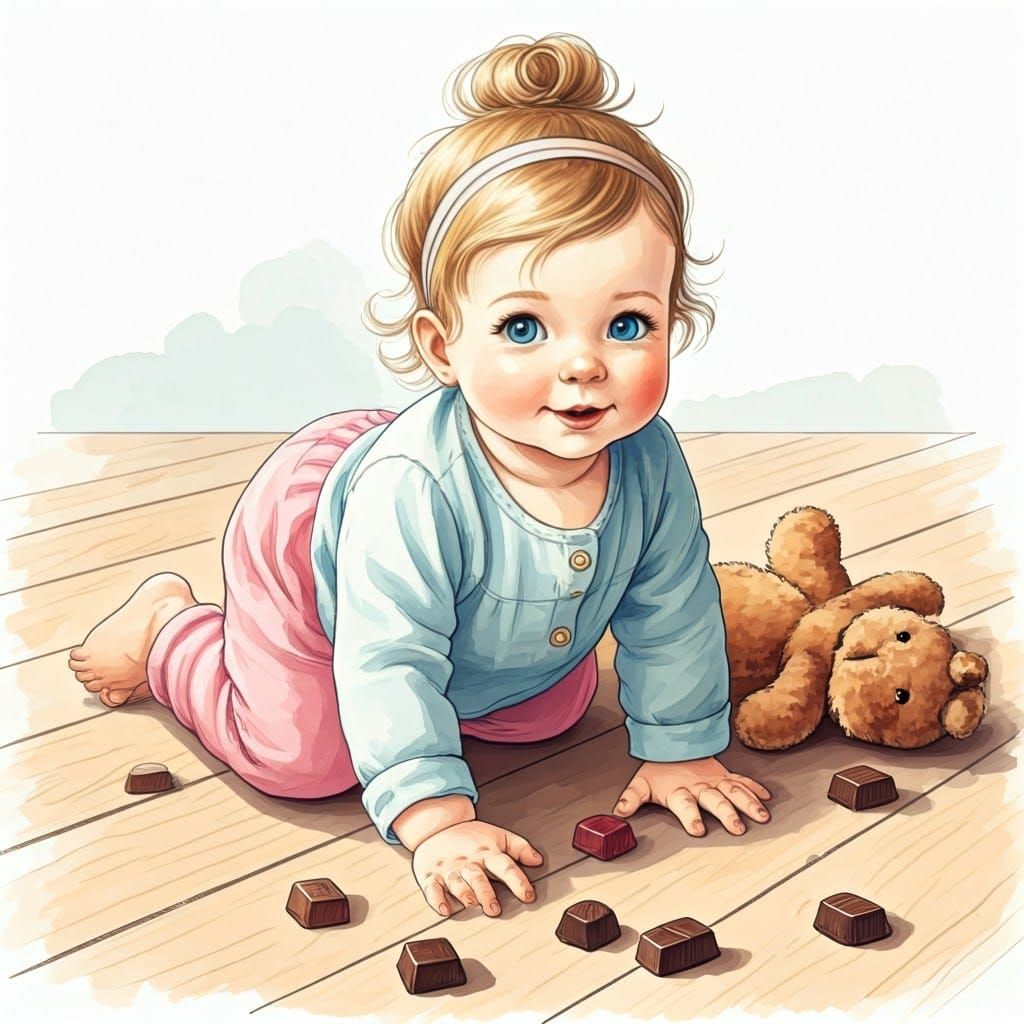 Little Girl's Whimsical Chocolate Adventure in Watercolor