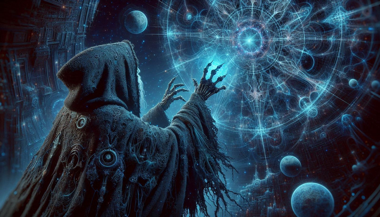 Hooded Shaman in Biomechanic Blue Robe