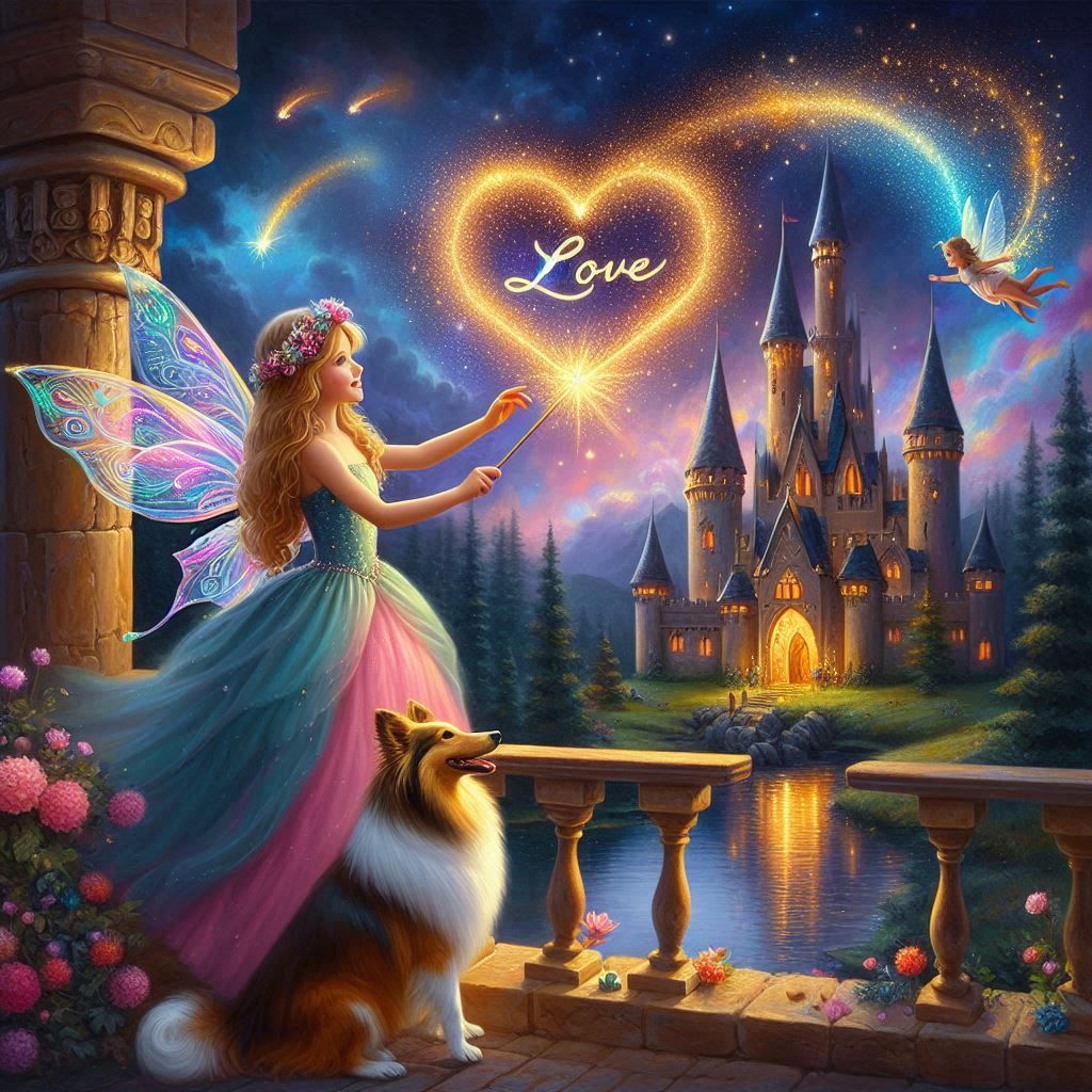 Fairy Casting love across the night sky