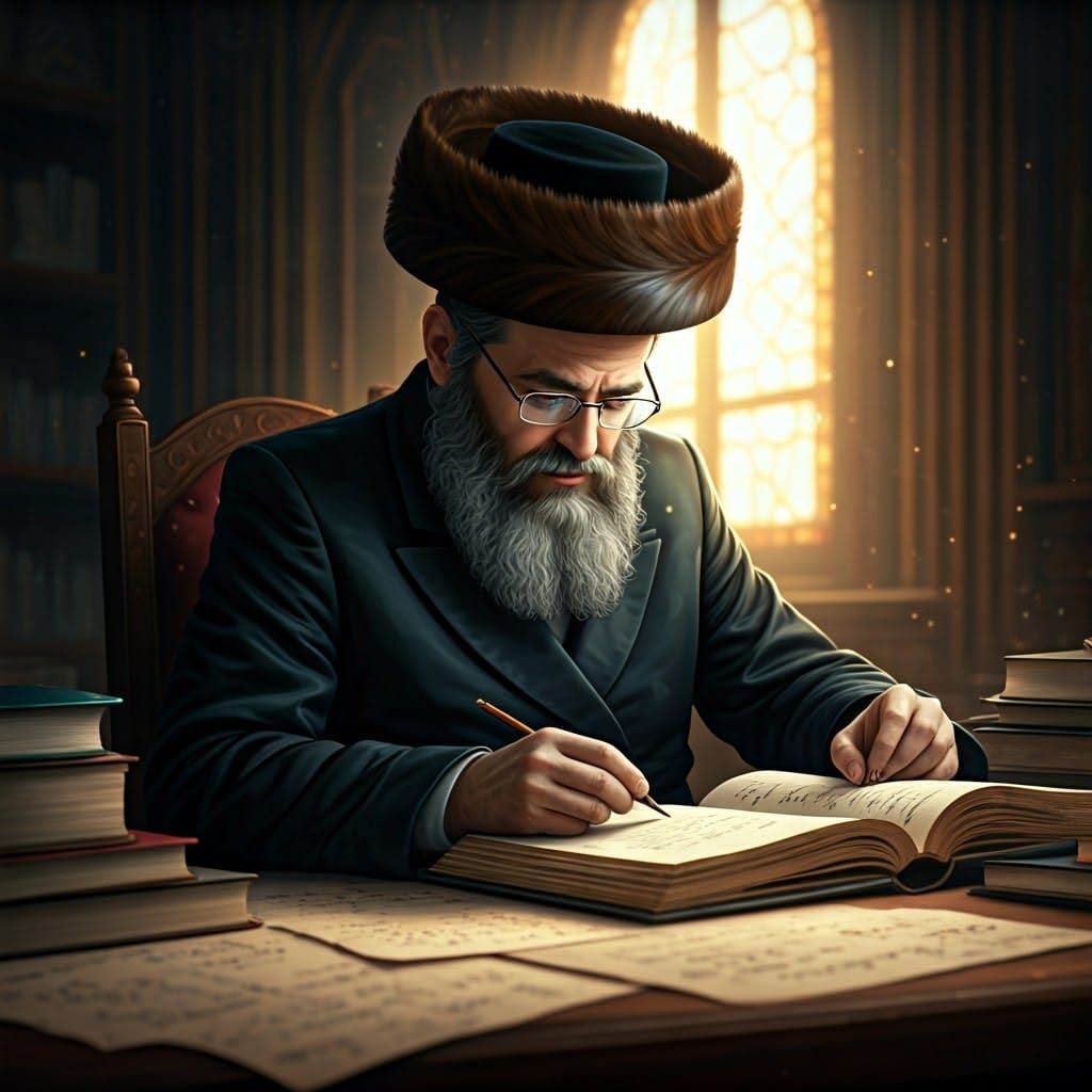 Contemplative Hasidic Scholar in Traditional Attire