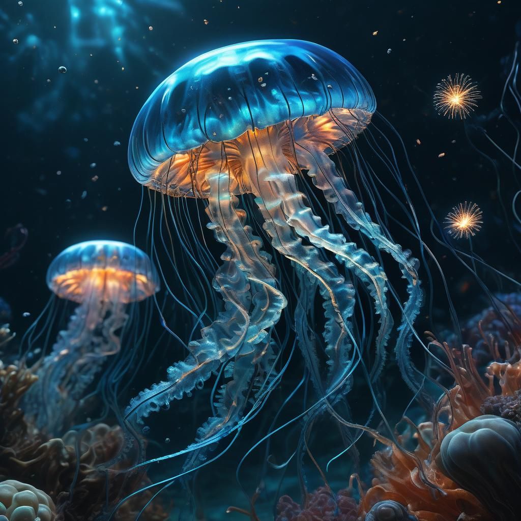 Beautiful Jelly Fishes in Deep Seawater - AI Generated Artwork ...