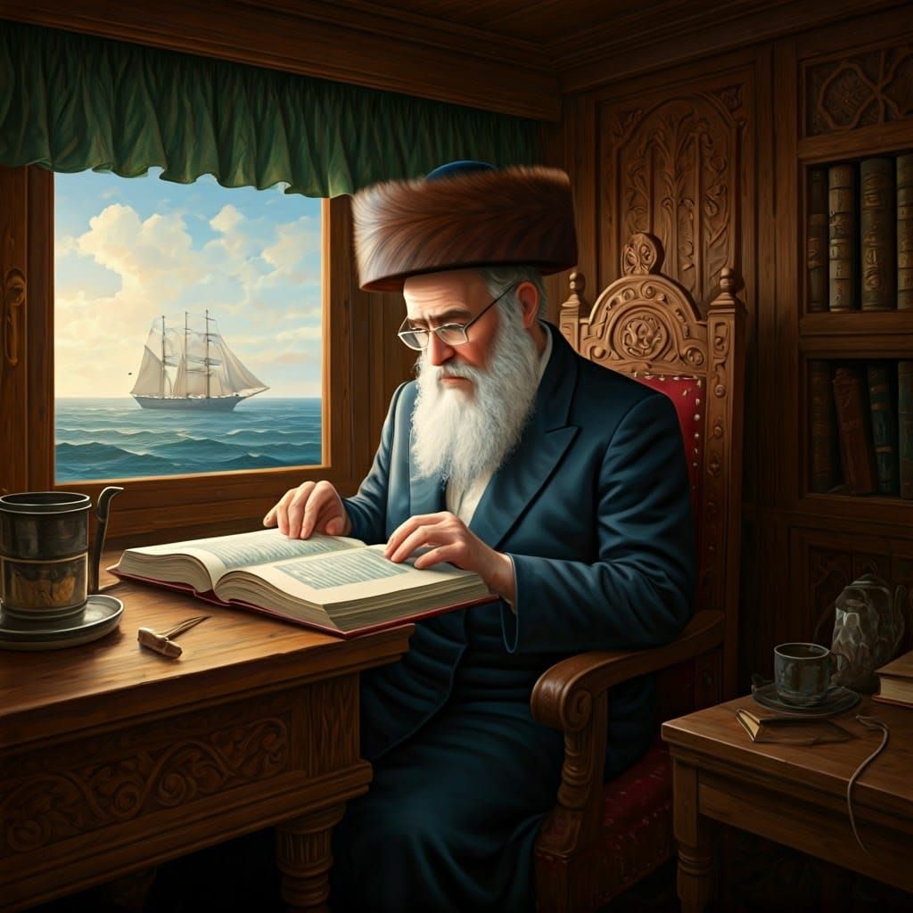 Hasidic Scholar in Ornate Study, Oil Painting Style