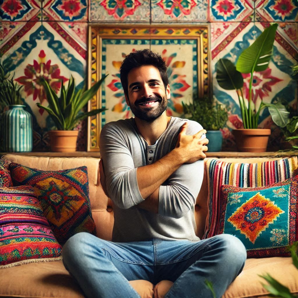 a man who embraces himself, intricate