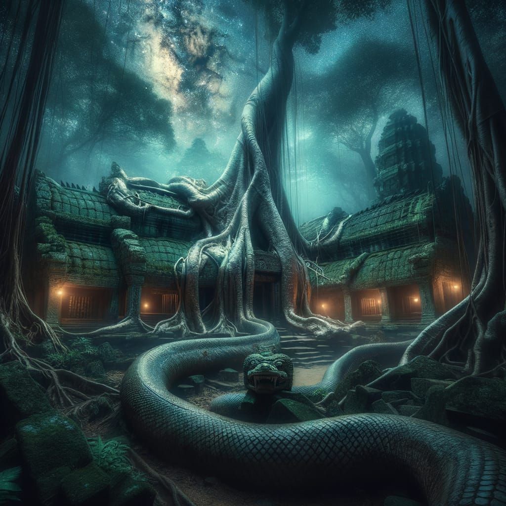 Ancient Temple Ta Phrom engulfed by the tentacle-like roots of towering fromager trees