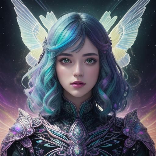 Iridescent Woman Portrait in Surreal Watercolor Style