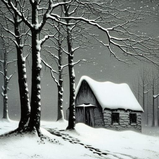A hut completely covered with snow, except for the windows, ...