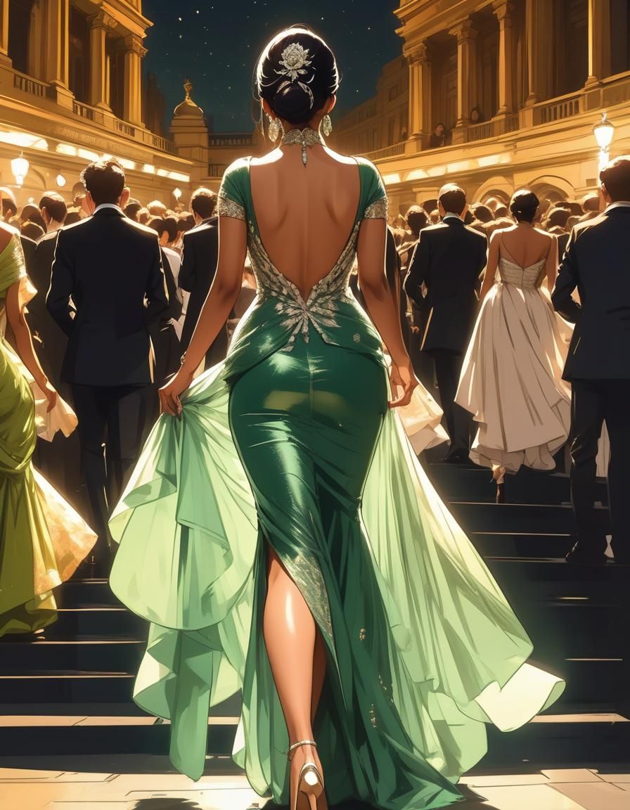 Anglo-Indian Woman in Jade Dress, Anime Style