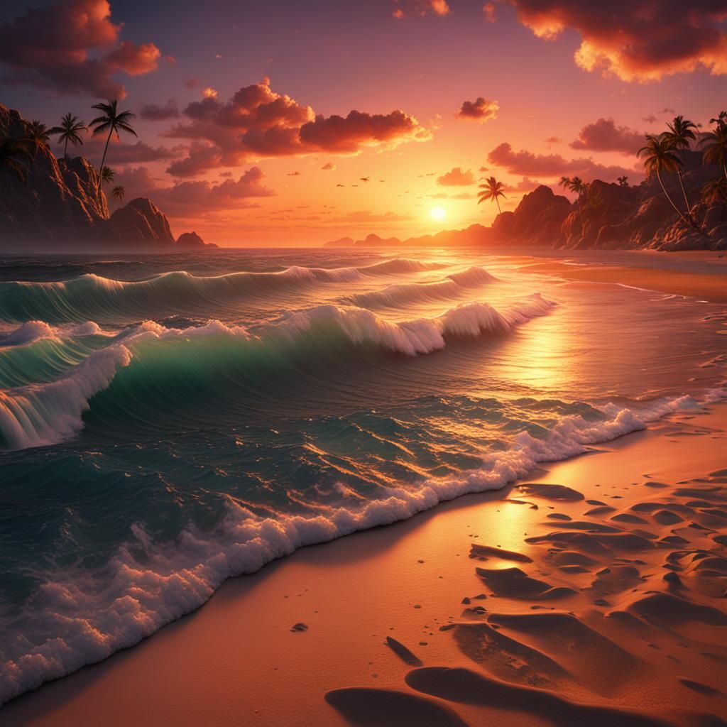 Breathtaking view of a sunset on a beach  by @Alexoa1
