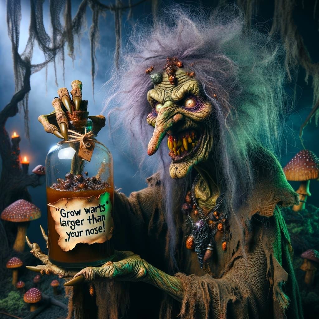 Witch in a Somber Swamp, Holding a Vial of Smoky Mud