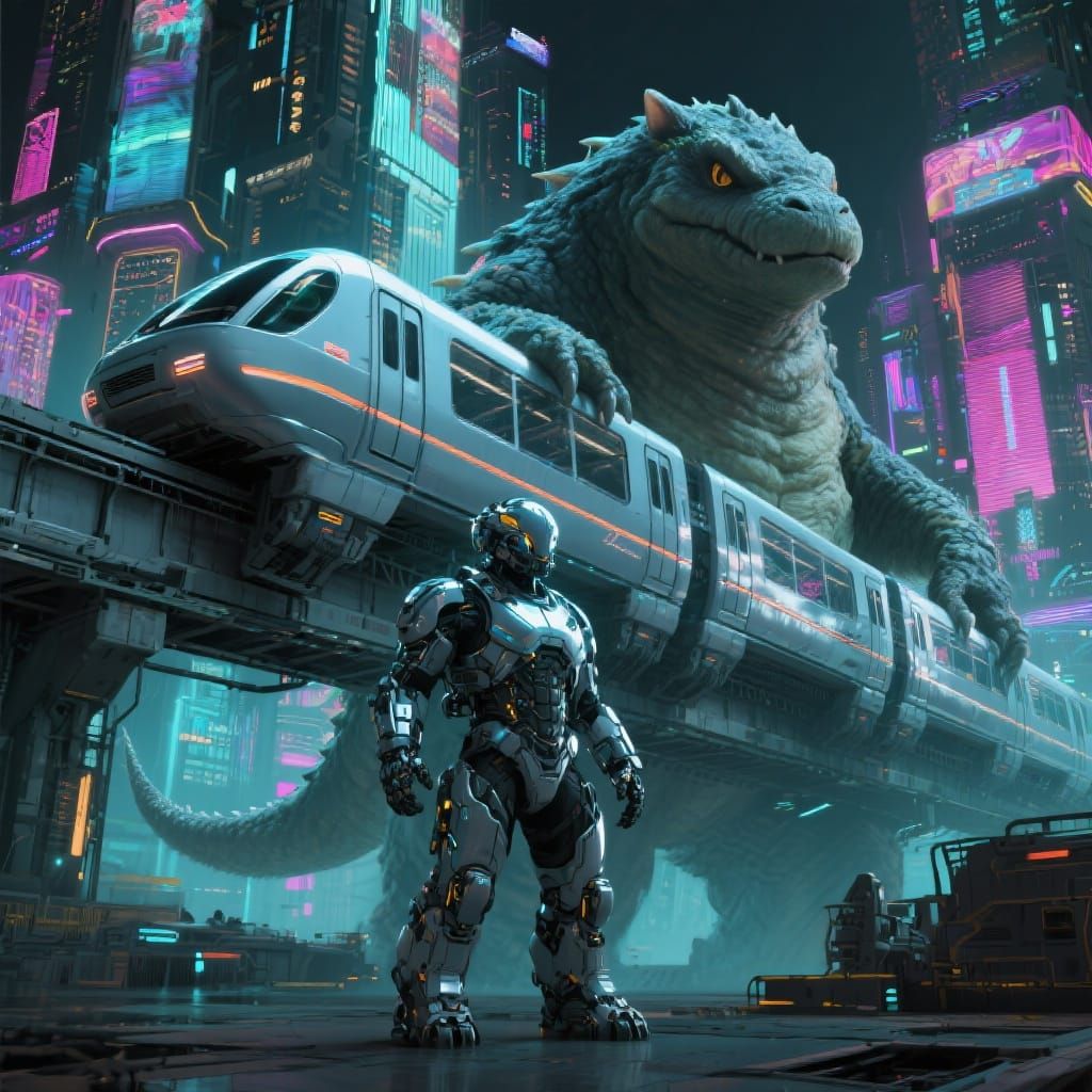 Neon Cityscape with Gentle Monster in Cyberpunk Style