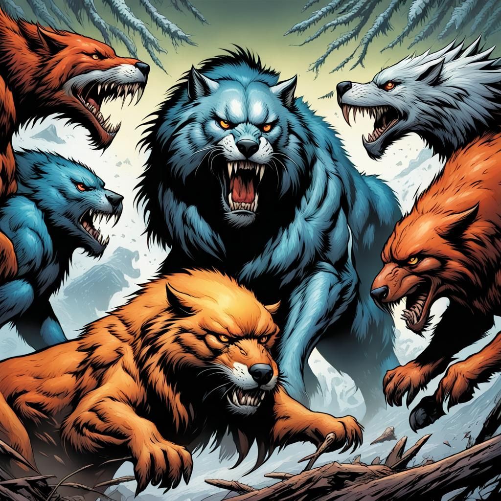 Smilodon vs Dire Wolves vs Terror Bird. - AI Generated Artwork ...