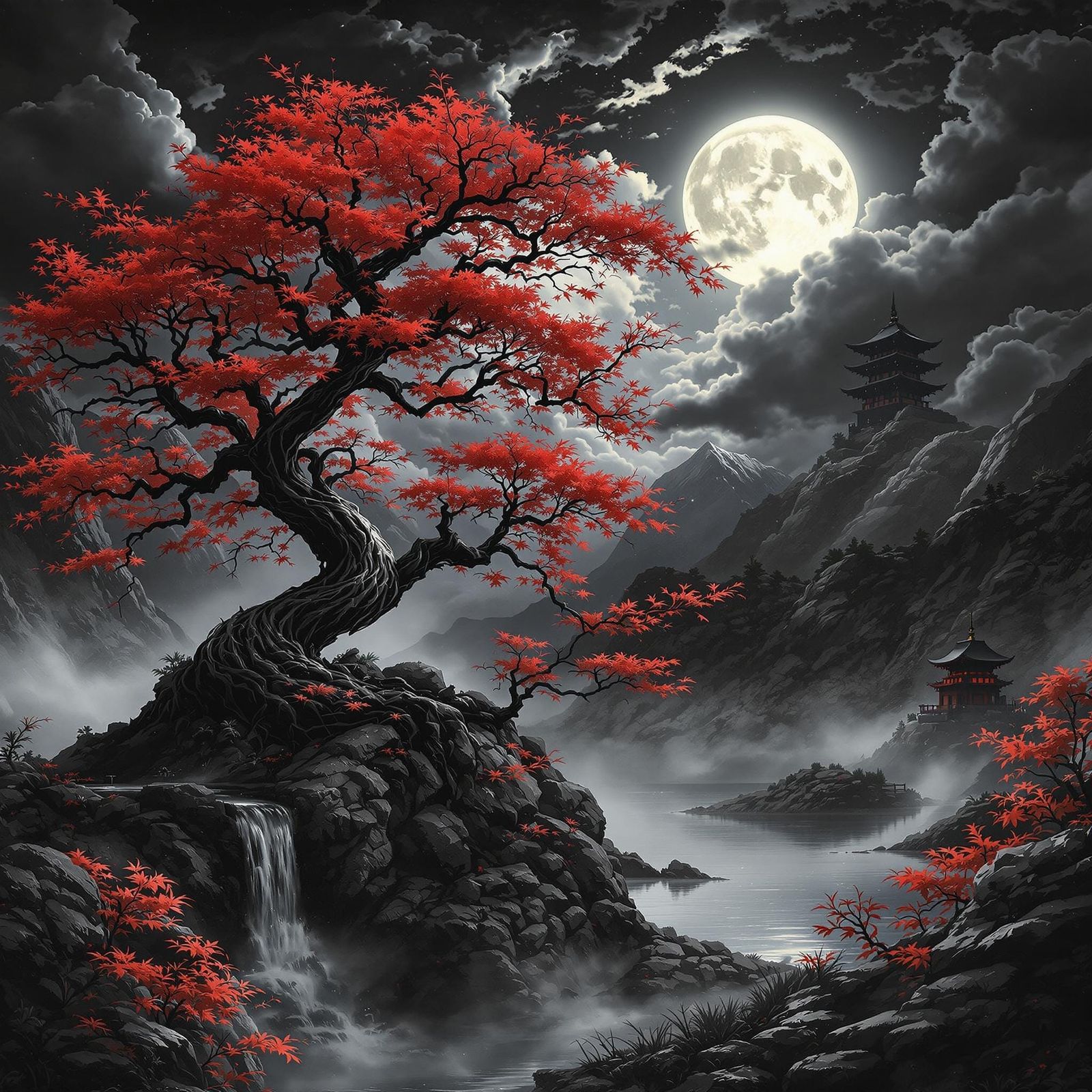 月夜の炎の木 - Tsukiyo no honō no ki - Flame Tree on a Moonlit Night  by @JustD