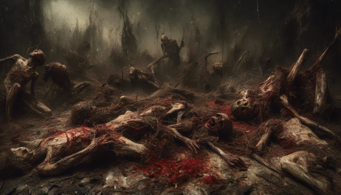 <lora:Macabre:1.0> Bodies of fallen soldiers being eaten by ...