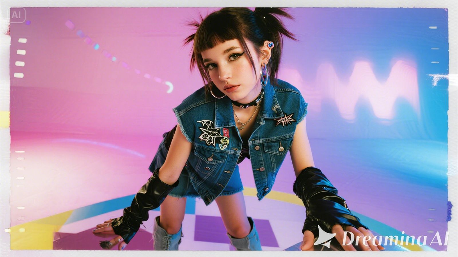 80's punk girl with cute-punk mix outfit