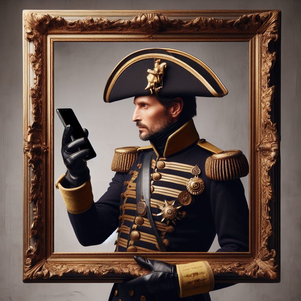 Napoleon Bonaparte telephoning using an iPhone. FramedPortrait.  by @Northview