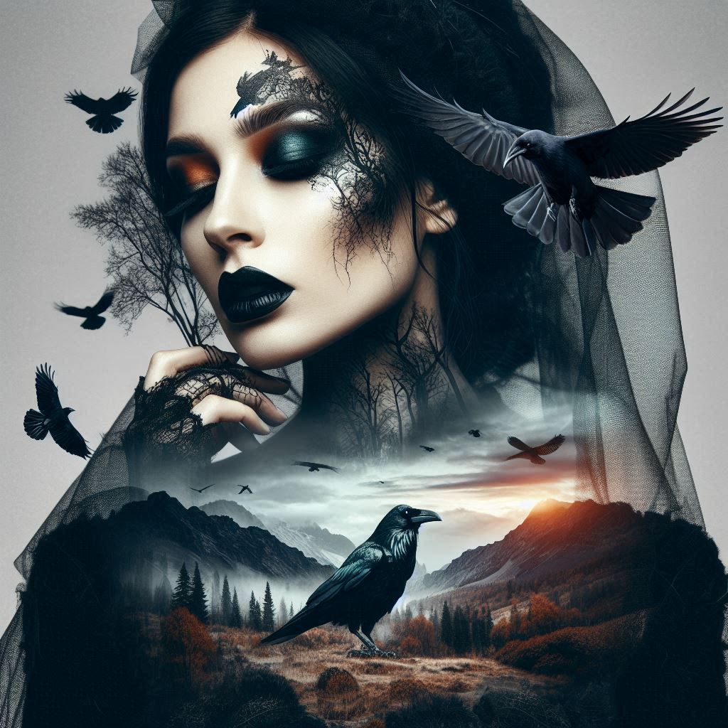Gothic woman with ravens