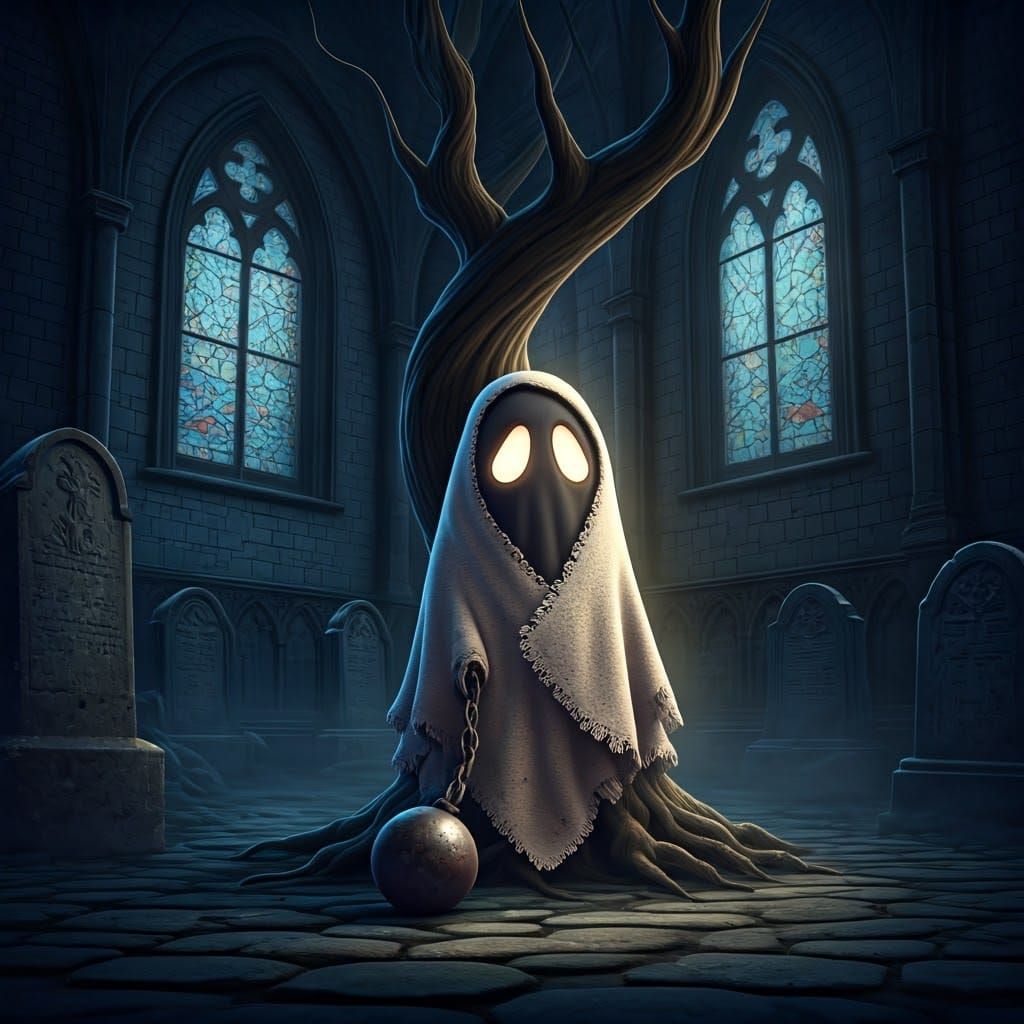 Endearing Blanket Ghost in Haunted Churchyard