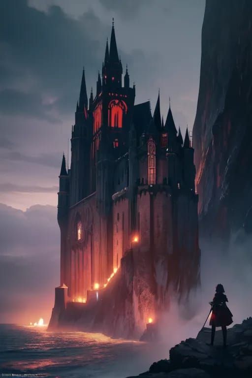 Night castle on cliff